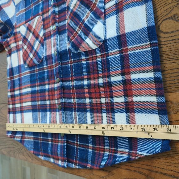 Eco Threads Plaid Flannel Women's Shirt Size L Blue Red White Snap Front soft - Picture 12 of 16